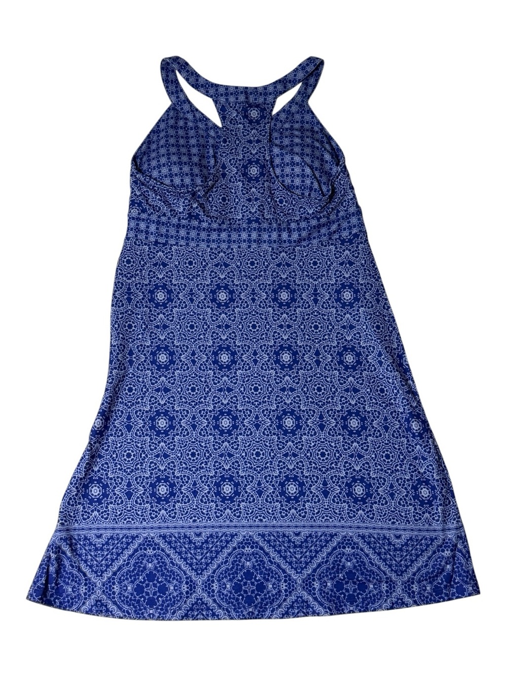 Blue Patterned Racer-Back One-Piece Dress